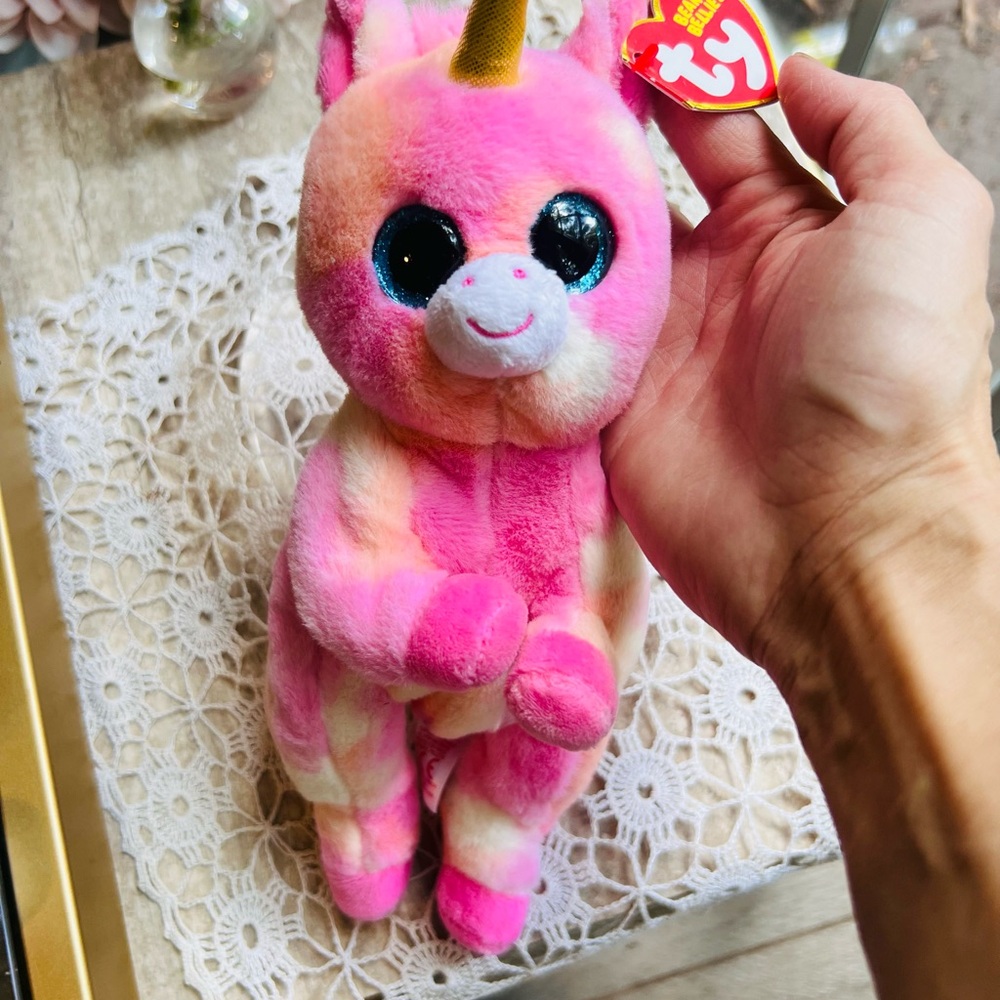 Ty Pink and Yellow Unicorn beanie baby
